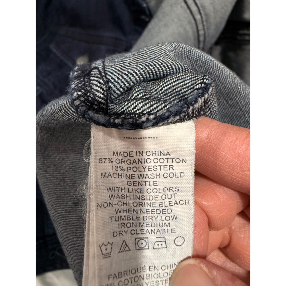 Prana Womens Organic Cotton Denim Trucker Jacket Dark Indigo Blue Workwear/ L - Picture 4 of 6